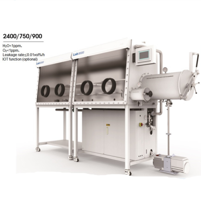 กล่องถุงมือสูญญากาศด้านเดียว (2400×750 มม.) สำหรับสถานีงานคู่พร้อมระบบฟอก H2O และ O2