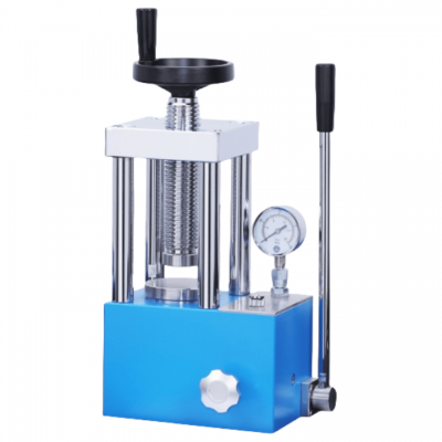 เครื่องกดไฮดรอลิกแบบใช้มือสี่เสา Lab Precise 15T พร้อมเส้นผ่านศูนย์กลางโต๊ะทำงาน 90 มม.