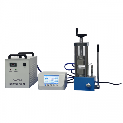 เครื่องอัดไฮดรอลิกแบบใช้มือร้อน Lab 300℃ 24T พร้อมกระบอกสูบชุบโครเมียม Φ110 มม. และแผ่นทำความร้อนคู่