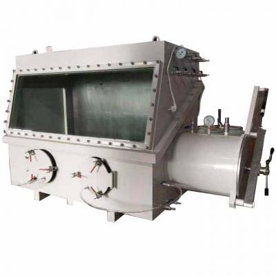 กล่องถุงมือสูญญากาศสแตนเลสแบบตั้งโต๊ะพร้อมระบบล็อคอากาศและหน้าแปลนสูญญากาศและมาตรวัด